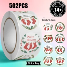 502pcs/Roll Merry Christmas Stocking Pattern Stickers, 10 Assorted Styles, Gift Wrapping Labels, Scrapbook Stickers, Planner Gift Wrapping, Paper Craft Decoration, Party Gifts, Gift Box Decoration And Reward Stickers - Multicolor - View 3