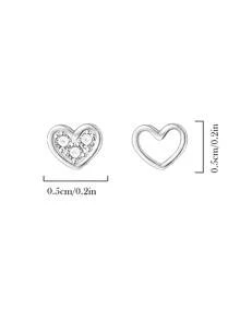 GLIMMER GI 1 Pair S925 Sterling Silver Hypoallergenic Asymmetric Heart Cubic Zirconia Stud Earrings, Elegant Versatile Premium New Style, Suitable For Daily Wear/Vacation/Valentine's Day/Birthday Gift, Women's Earrings, 925 Silver Jewelry, Gift Box - Silver - View 4