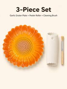 1/3pcs Garden Theme Ceramic Garlic Grinding Plate Set, Garlic Grinder And Ginger Grinder, Dip Plate With Silicone Garlic Peeler And Cleaning Brush, Multi-Functional Kitchen Tool Suitable For Garlic, Ginger, Carrot, Yam, Butter, Housewarming Gift - Garden-themed Garlic Press - View 13