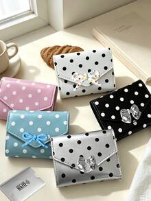 Polka Dot Bow Decor Short Wallet, Envelope Style Card Holder Purse, Multi‑Slot Coin Pouch, Cute PU Leather Mini Wallet For Women Girls, Daily Use Small Purse For Cards Cash Coins - Multicolor - View 4