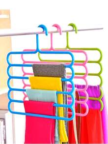 3pcs/Set Home 5-Tier Plastic Hanging Clothes Rack, Multi-Functional Scarf Rack Plastic 5-Tier Storage Clothes & Pants Rack, Suitable For Organizing Pants, Scarves, Ties And Other Long Items. - Multicolor - View 8