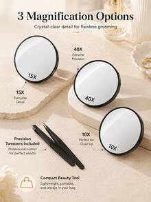 10x/15x/40x Magnifying Mirror With Tweezers And Suction Cup, High Magnification Makeup Mirror, Portable Mini Beauty Mirror, Pore Cleaning Tool Set, Bathroom Desktop Travel Essential Clear Vanity Mirror, Back To School Supplies - Multicolor - View 2