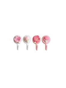 4/8/16/24/32pcs Heart & Cherry Blossom Pattern No-Drill Hooks, Multi-Functional Towel And Hair Accessory Hooks, Suitable For Bathroom, Shower - Multicolor - View 15