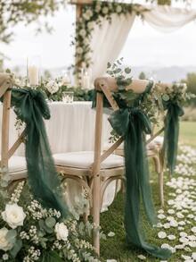 3 Rolls Deep Green Chiffon Ribbon Set, 1.5 Inch X 21 Yards Per Roll, Frayed Edge Fabric Ribbon, Suitable For Wedding Bouquets, Bridal Shower, Birthday Party, Gift Wrapping, Invitations, Table Decor And DIY Crafts - Dark Green - View 8