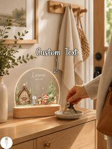 Custom Personalized Woodland Animal Acrylic Night Light, Name And Date LED Table Lamp With Forest Cabin, Fox, Rabbit And Hedgehog Design, Warm Glow Home Decor, Unique Family Keepsake Gift, Entryway Shelf And Bedside Decoration - Multicolor 3 - View 2