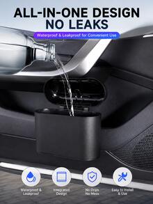 Car Hanging Trash Can, Press Lid Design, Plastic Material, Mini Size, Solid Color, Portable Multi-Function Storage Bin, Car Door Side Hanging Storage Box, Car Interior Accessory - A - View 8