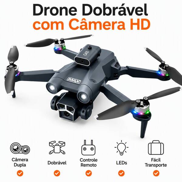 Drone Dobrável Y3 Ultra com Câmera Dupla HD | Fluxo Óptico | LEDs Integrados | Controle Remoto