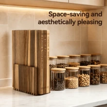 LDQ 4pcs (3pcs Cutting Boards + 1pc Base) Wood Book-style Wooden Chopping Board with Storage Rack- for Kitchen (meat, Fish, Fruits, Vegetables, Bread),wooden Cutting Board,book Cutting Board,Mother's Day Gifts,Cutting Board,Wood Cutting Board Set - 4 Stk. (3 Schneidebretter + 1 Basis) - Übersicht 8