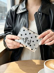 Polka Dot Bow Decor Short Wallet, Envelope Style Card Holder Purse, Multi‑Slot Coin Pouch, Cute PU Leather Mini Wallet For Women Girls, Daily Use Small Purse For Cards Cash Coins - Multicolor - View 10