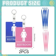 2/4 Set Bathroom Pass/Restroom Pass With Keychain, Thickened PVC Material, Pink & Blue Color, Portable Restroom Sign Hanging Tag - Hang Tag - View 7