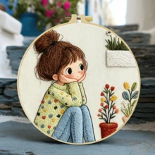 1PC 20*20cm/7.9*7.9in,Cute Princess Embroidery Kit, DIY Handmade Embroidery Set For Adult Beginners, Home Gift, Women's Sewing Gift, Including User Manual, Printed Pattern Fabric, Embroidery Frame, Needle And Thread. - Cute Princess - View 8