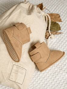 Infant Solid Color Ankle Boots, Autumn/Winter Warm Magic Tape Easy On/Off Indoor/Outdoor Small Boots - Apricot - View 5