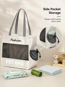 4 Colors Available, This Portable Pet Tote Bag Combines Canvas And Breathable Mesh, Featuring Minimalist Letter Print And Side Drawstring Ventilation, Perfect For Carrying Small Cats Or Dogs For Daily Outings - Multicolor - View 6