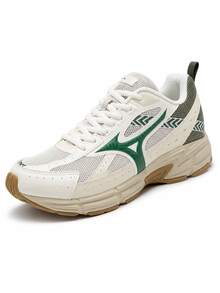 Mizuno 新款 SPEED復古厚底運動鞋，輕量透氣、吸震跑鞋，男女通用 - 米白色/綠色 - 查看 4