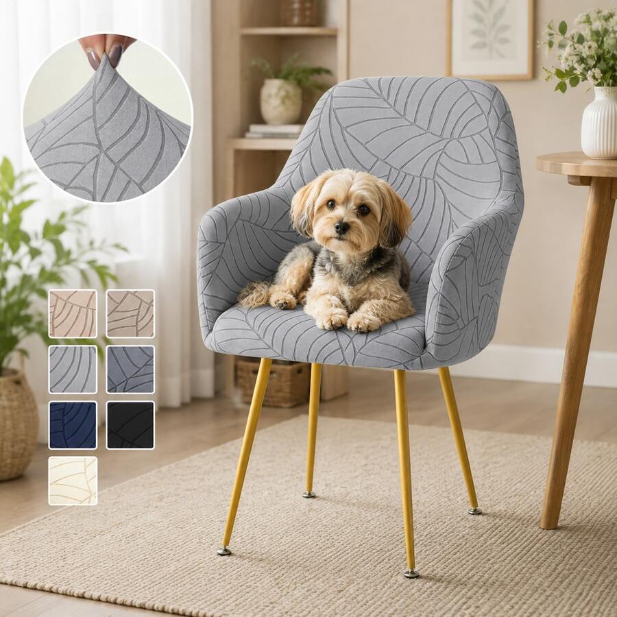 4/6PCS High Stretch Armchair Covers, Embossed Leaf Jacquard Chair Slipcovers, Soft Full Coverage Removable Washable Chair Protector For Dining Room, Office & Home Decor - Multicolor - View 1