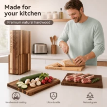 LDQ 4pcs (3pcs Cutting Boards + 1pc Base) Wood Book-style Wooden Chopping Board with Storage Rack- for Kitchen (meat, Fish, Fruits, Vegetables, Bread),wooden Cutting Board,book Cutting Board,Mother's Day Gifts,Cutting Board,Wood Cutting Board Set - 4 Stk. (3 Schneidebretter + 1 Basis) - Übersicht 6