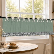 1pc American Country Style Window Curtain, Bowknot Decor Dark Green ...