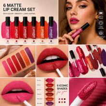 Popfeel 6 Pcs Set Matte Lip Cream Liquid Lipstick, High Pigment Transfer Resistant Velvet Lip Makeup Choice Official Affordable Makeup - Baby Pink - View 10