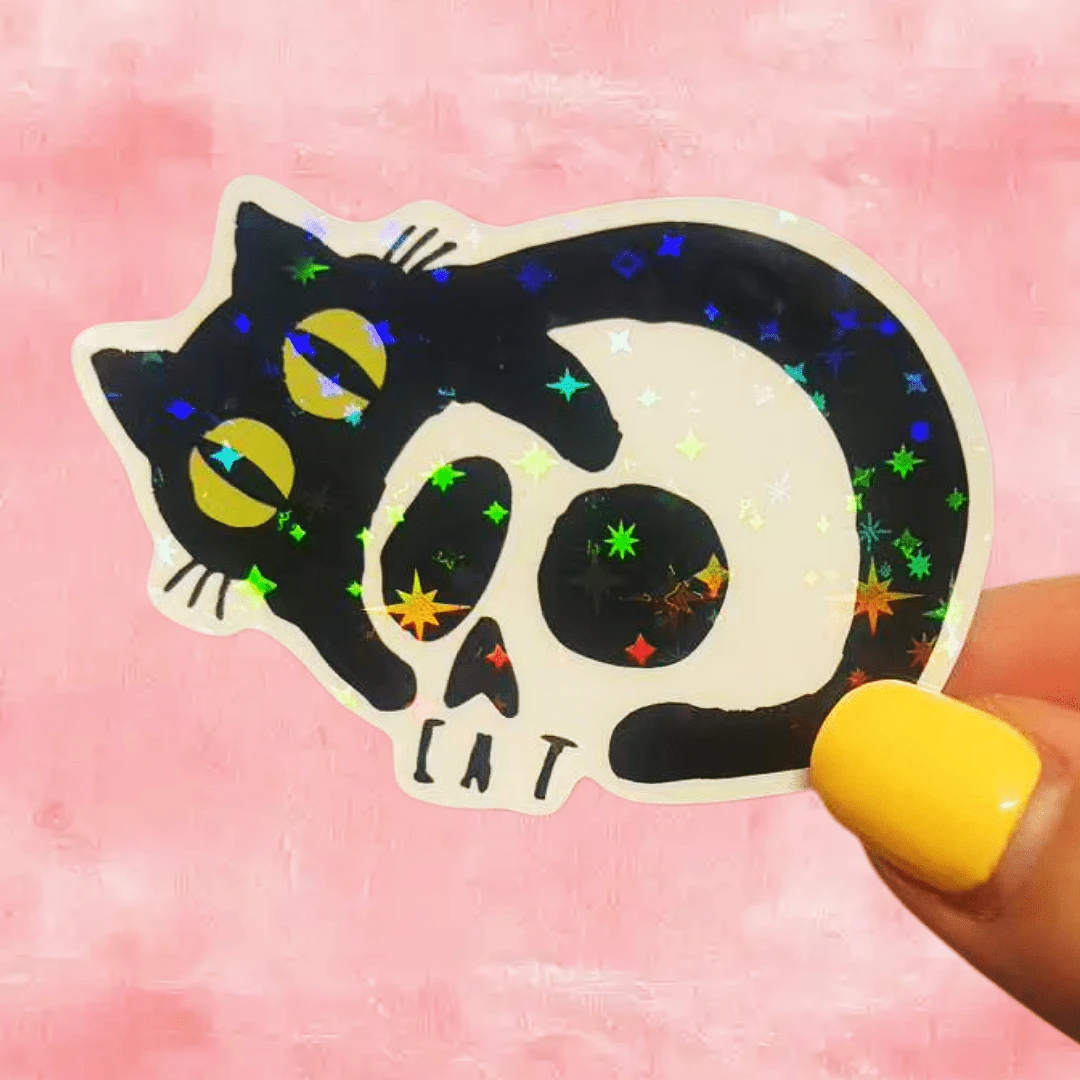 Dark Style CAT Skull Black Cat Sticker, Personalized Gothic Skateboard Decor Sticker, Waterproof Vinyl Sticker - Durable Matte Surface, Self-Adhesive Bumper Sticker, Suitable For Cars, Windows, Laptops, Trucks, Water Bottles - Multi-Functional Durable Design, Car Sticker - Vinyl - View 1