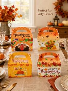 12pcs Reusable Thanksgiving Turkey Maple Leaf Handle Paper Boxes, Holiday Baking Cookie Dessert Gift Packaging Boxes - Multicolor - View 3
