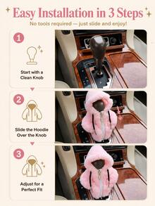 1pc Plush Hooded Car Gear Shift Cover, Zippered Faux Fur Warm Gear Lever Protector, Thickened Plush Material, Cute Winter Car Interior Decor Cover, Universal For Manual And Automatic Transmission Models, Winter Warm Interior Accessory - A - View 12