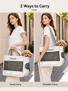 4 Colors Available, This Portable Pet Tote Bag Combines Canvas And Breathable Mesh, Featuring Minimalist Letter Print And Side Drawstring Ventilation, Perfect For Carrying Small Cats Or Dogs For Daily Outings - Multicolor - View 5