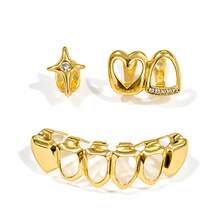 1 Set Personalized Cute Four-Pointed Star & Hollow Heart Zirconia Fashion Dental Decor Combination Set, Party Daily Funny Photo Props, Holiday Gift - Multicolor - View 6