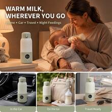 Portable Baby Bottle Warmer, Rechargeable Travel Bottle Warmer With Digital Temperature Display, 100W Fast Heating Formula Warmer, 316 Stainless Steel Inner Liner, Includes Silicone Bottle Brush Set - H102-b-h - View 3