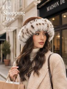 Fashionable Fluffy Faux Fur Headwear: Warm And Comfortable Winter Accessory. Featuring A Thick And Warm Open-Top Design, Suitable For Shopping, Skiing Or Traveling; Snow Leopard Print, Perfect Gift For Skiers. - Multicolor - View 5