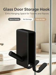 Clamp-On No Drill Bathroom Glass Door Hook, Over-Glass Shower Hanger, Multi-Purpose Shower Partition Hook For Hanging Razor, Towel, Bath Sponge, Sturdy Space Saving, Easy Install, No Damage, Adjustable Clamp For Frameless Shower Door - Multicolor - View 4