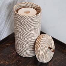 Hand-Woven Toilet Paper Holder - Woven Toilet Paper Storage Rack With Lid And Storage Basket, Freestanding Bathroom Organizer, Holds 3 Extra Large Rolls, Suitable For Bathroom And Under Sink, Toilet Paper Holder Home Storage, Bathroom, Modern Home Storage Solution - Multicolor - View 2