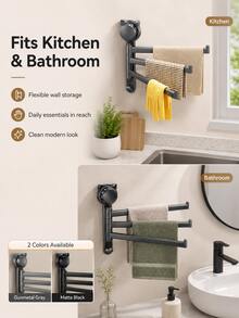 Modern Minimalist Round Suction Cup Base 3-Arm Rotating Rack, Flexible Rotating Wall-Mounted Design, Drill-Free Installation, Space-Saving Dishcloth Towel Rack And Hook Storage, Suitable For Kitchen, Bathroom, Laundry Room, Sink Area, Home, Apartment And RV - Multicolor - View 7
