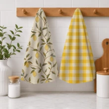 2pcs Lemon Plant Pattern Kitchen Towel Set, Fresh Country Style Rectangular Towels, Single-Sided Printed Design With Yellow Lemon And Green Leaf Pattern, Paired With Bright Yellow Plaid Elements, Suitable For Kitchen Oven Hanging, Dish Washing, Daily Home Decor, All Seasons And Holiday Celebration Scenes - Multicolor - View 4