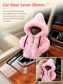 1pc Plush Hooded Car Gear Shift Cover, Zippered Faux Fur Warm Gear Lever Protector, Thickened Plush Material, Cute Winter Car Interior Decor Cover, Universal For Manual And Automatic Transmission Models, Winter Warm Interior Accessory - A - View 8