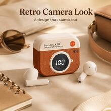 Wireless Earbuds, Cute Retro Camera Design Semi-In-Ear Headphones, With LED Battery Display Charging Case, Hi-Fi Stereo Sound, Comfortable And Portable, Suitable For Music, Travel, Work, Daily Use And Gifting, 180mAh Battery - View 7