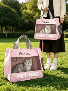 Pink Pet Travel Tote Bag, Oxford Cloth Breathable Mesh Window Cat Pet Carrier, Fashion Letter Print Snap Button Design, Large Capacity Portable Pet Travel Bag, Suitable For Small Cats And Dogs Outdoor Shopping And Daily Use - Multicolor - View 9