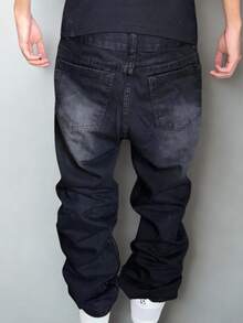 Calça balão baggy Jeans Boca Larga Skate Street Estilosa Moda Masculina Feminina Preta com Lavagem - Preto Mancha - Visão 7