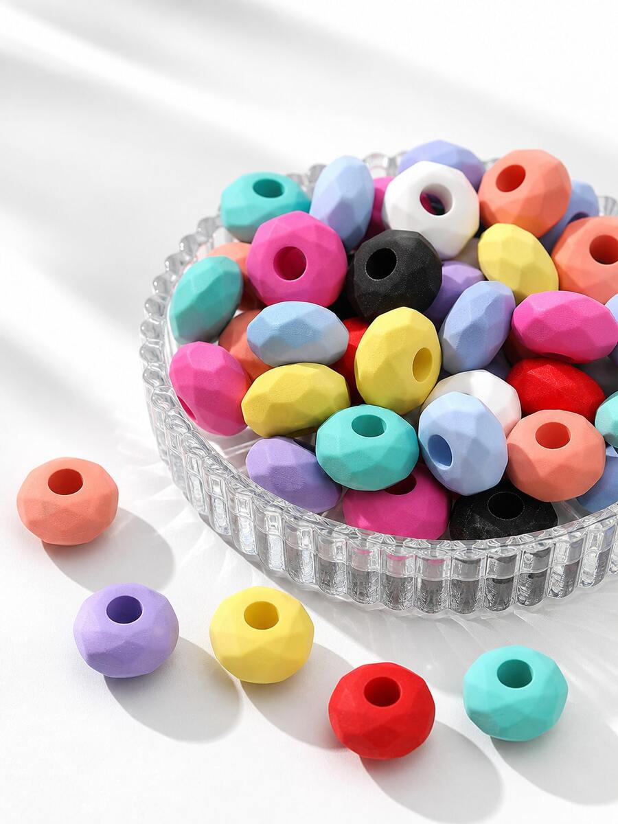 30pcs Candy Matte Multicolor Large Hole Rondelle Faceted Beads Acrylic Loose Beads For Bracelet Phone Chain Craft - Multicolor - View 1