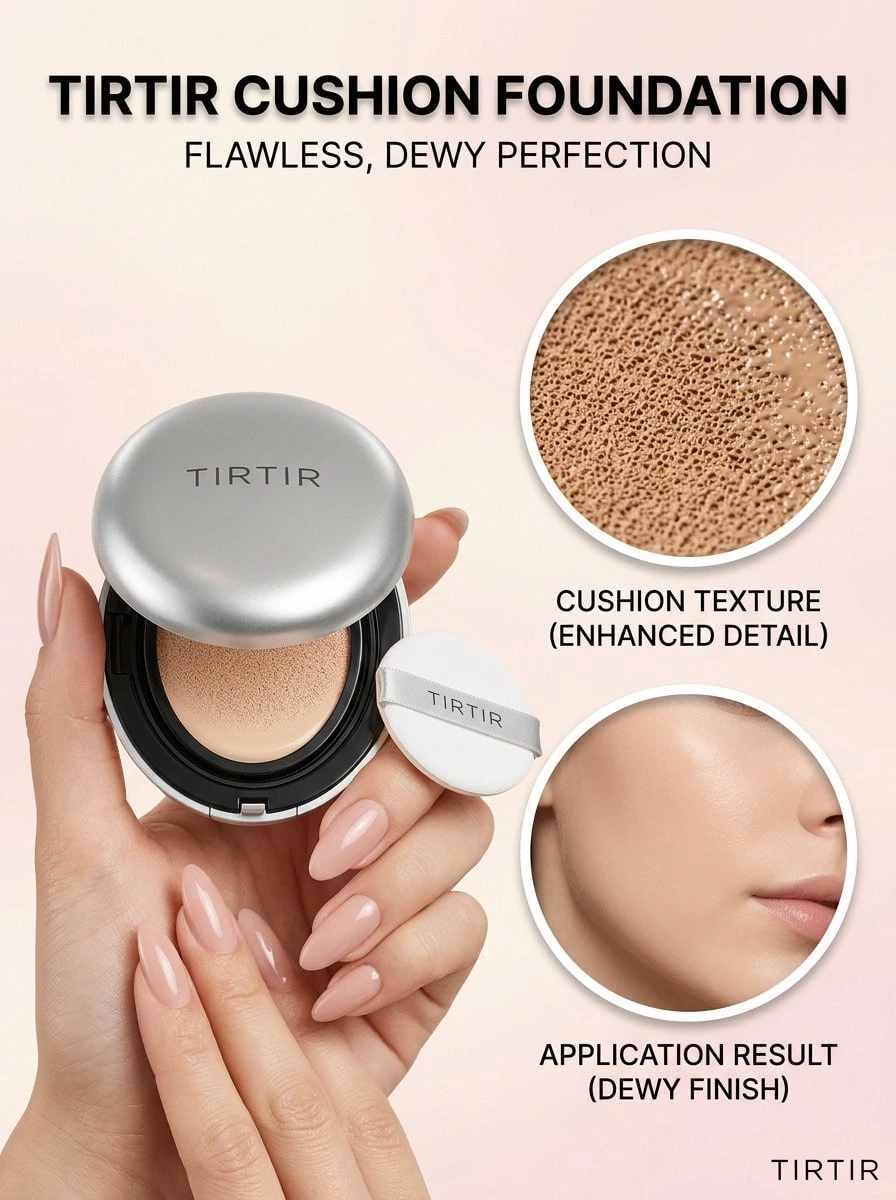 TIRTIR Mask Fit Aura Cushion 25N Mocha 18 G – Radiant Glow For Dewy Skin, Long-Wear Smudge-Proof Formula, High Coverage Hydrating Base For All Skin Types, K-Beauty Essential For Daily Wear, Portable Makeup Compact With Puff - 25N Mocha - View 1