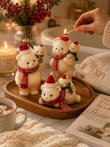 1pc Cute Christmas Parent-Child Bear Silicone Mold, Bear Shape Mold With Hat And Scarf, Suitable For Aromatherapy Candles, Handmade Soap, Plaster And Epoxy Resin Crafts - Silicone Candle Mold - View 4
