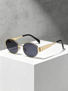 3pcs/Set Summer Fashion Eyeglasses Combo, Retro Oval Metal Frame Decorative Glasses, Unisex Street Photography Daily Commute Accessory, Y2K Aesthetic - Oval Three-piece Set - View 2