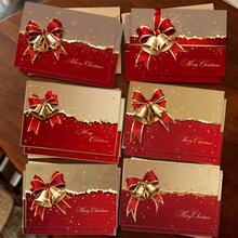 6 SET/ 12 SET Christmas Red Bow & Gold Bell Greeting Cards | Includes Envelopes, Blessing Cards | Perfect For Birthdays, Celebrations And Thank You Notes, Holiday Greetings And Messages, Ideal Gift STN8 - Sets - View 7