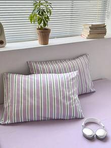 3pcs Japanese Minimalist Purple Striped Print Bedding Set 2 Pillowcases + 1 Duvet Cover Set Combination - Seeking Love Stripes - Purple - View 4