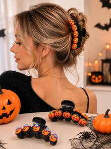 1pc Halloween Pumpkin Bat Hair Clip, Back Of Head Hair Clip, Ghost Festival Holiday Costume Fun Headpiece - Multicolor - View 1