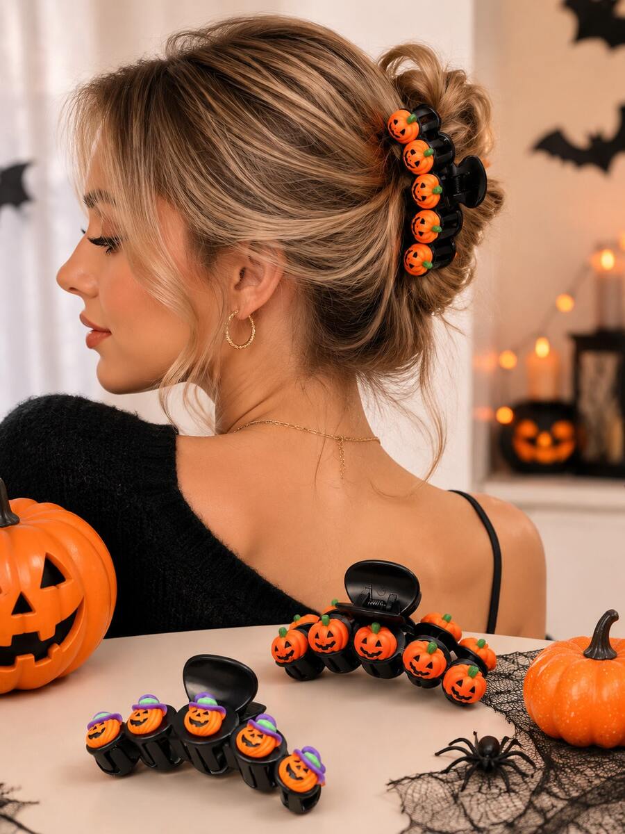 1pc Halloween Pumpkin Bat Hair Clip, Back Of Head Hair Clip, Ghost Festival Holiday Costume Fun Headpiece - Multicolor - View 1