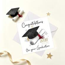 2026 Graduation Greeting Card, Graduation Cap & Diploma Illustration Blessing Card, Graduation Season Gift Thank You Card, Watercolor Style Graduation Congratulations Card, Student Graduation Season Handwritten Blessing Commemorative Card - View 2