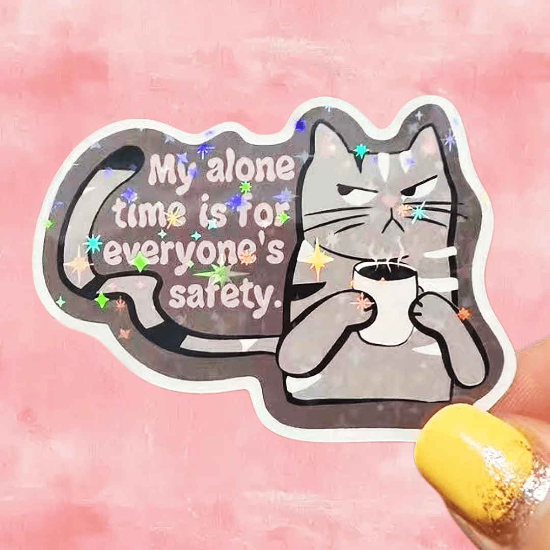 My Alone Cat, Perfectly Resonating With Social Anxiety, Introverted, And Cat Lovers, Funny And Realistic Waterproof Vinyl Sticker - Durable Smooth Surface, Self-Adhesive Bumper Sticker, Suitable For Cars, Windows, Laptops, Trucks, Water Bottles - Multi-Functional Durable Design, Car Sticker - Vinyl - View 1