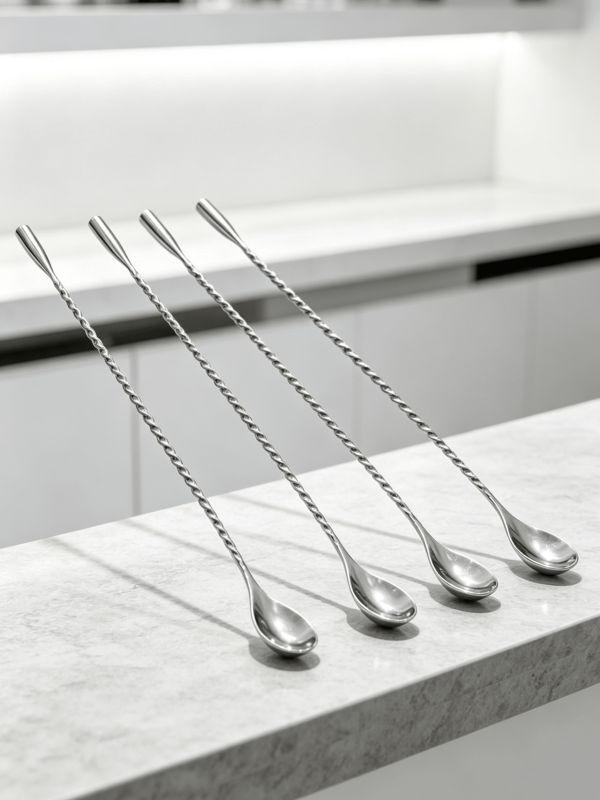 4-teiliges Set aus Barlöffeln und Rührstäbchen, langes Cocktail-Rührstäbchen 30,5 * 2,7 cm, robuste und langlebige Barlöffel, geeignet für Getränke in der Hausbar und auf Partys sowie als Zubehör für Barkeeper