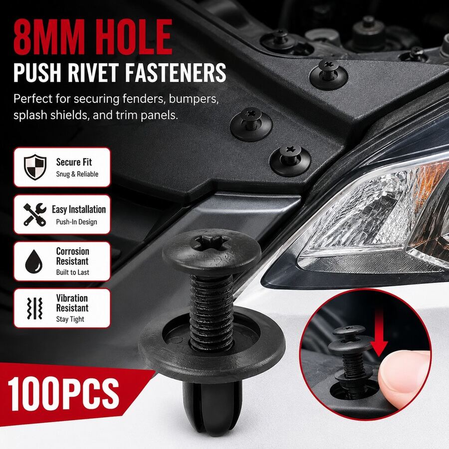100pcs Black Plastic Rivet Fasteners For Car Door Trim Bumper Fender Liner Retainer Clips Universal Auto Push Pin Screws