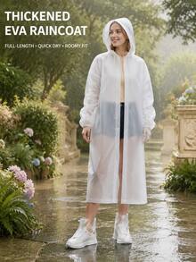 Adult Unisex Thickened EVA Reusable Raincoat With Hood And Drawstring, Long Style, Suitable For Outdoor Camping And Hiking - Multicolor - View 2